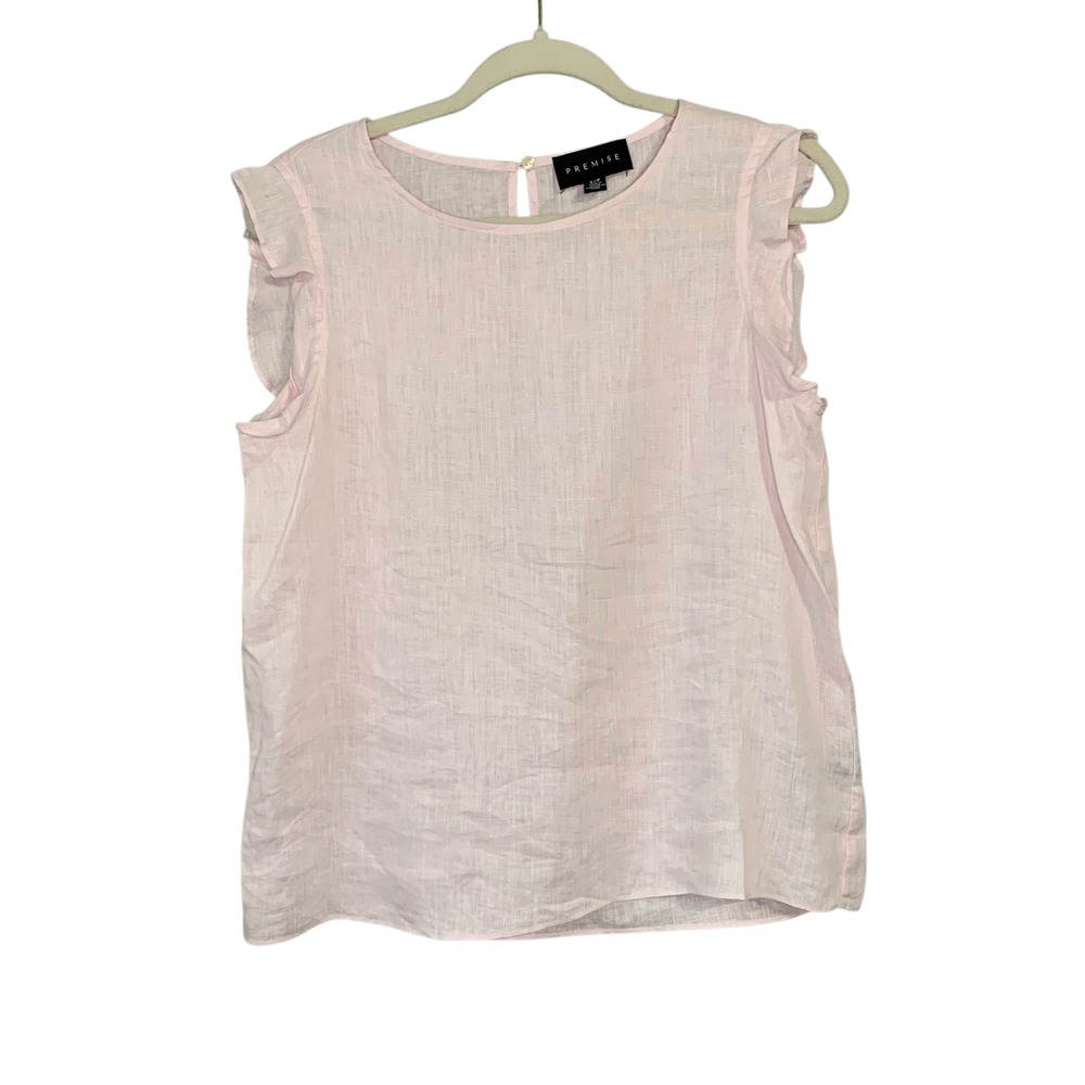Premise light pink slight flutter‎ cap sleeve linen blouse. Size S/P